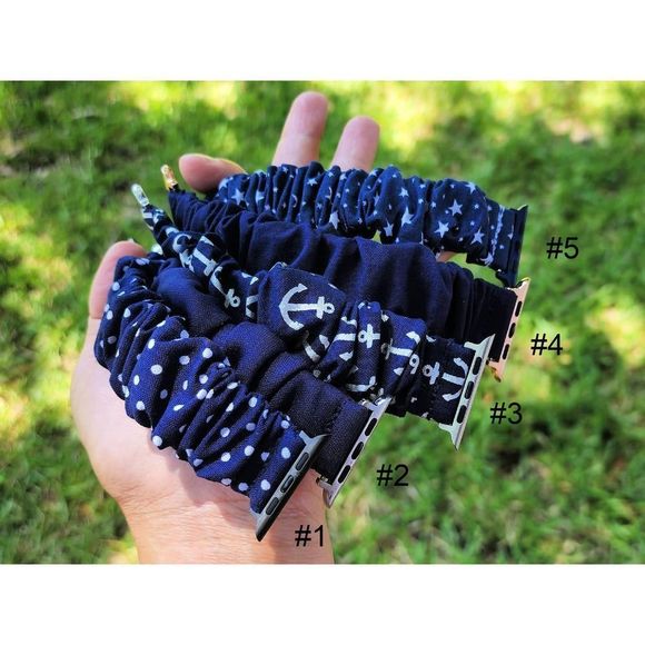 Navy Blue Scrunchies Watch Band for Apple Watch, Fitbit, Samsung, Garmin, Gizmo - Picture 9 of 9